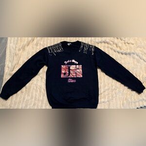 Navy Sweatshirt with Beaded Shoulders and red Logo